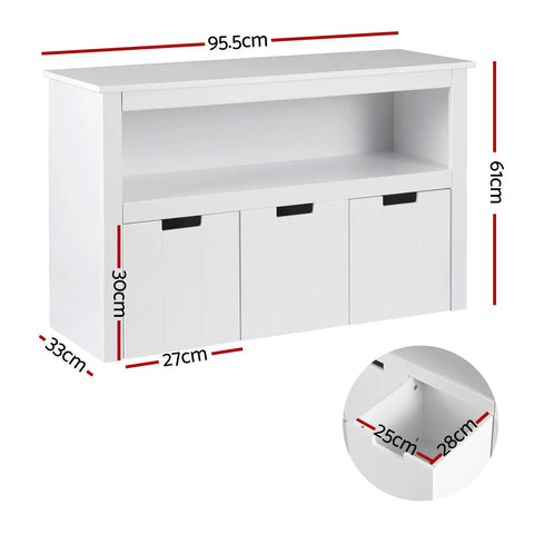 Keezi Kids Bookshelf 3 Drawers Storage Children Bookcase Toy Organiser Display Chez Guru