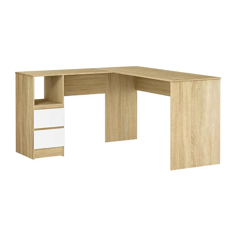 Artiss Computer Desk Drawer Cabinet L-Shape Oak 136CM Chez Guru
