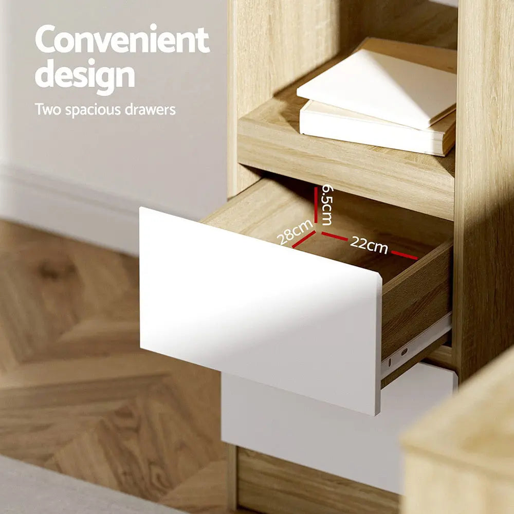 Artiss Computer Desk Drawer Cabinet L-Shape Oak 136CM Chez Guru