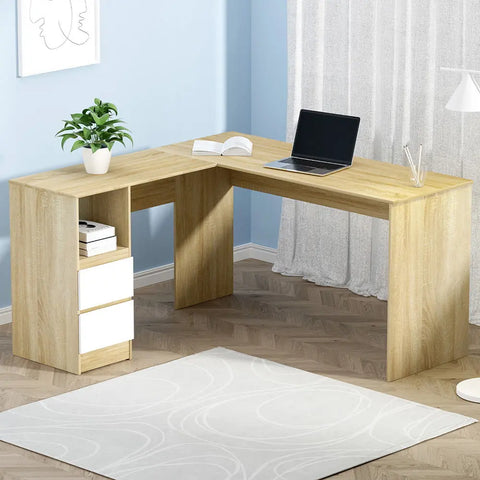 Artiss Computer Desk Drawer Cabinet L-Shape Oak 136CM Chez Guru