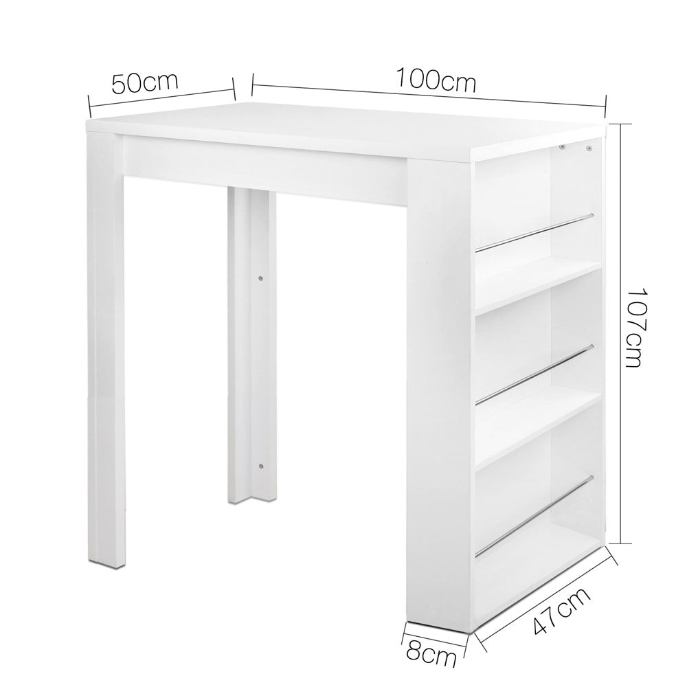Artiss Bar Table 3-tier Storage Shelves White Chez Guru