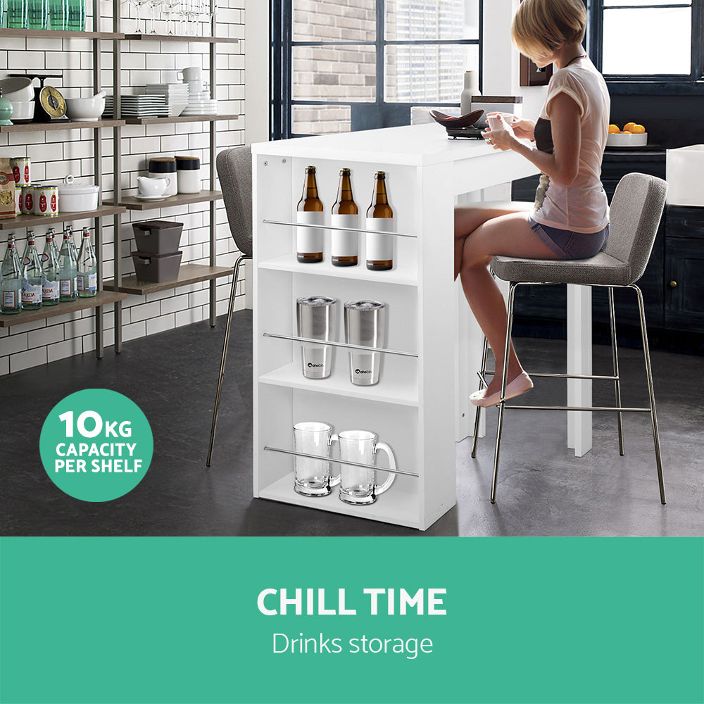 Artiss Bar Table 3-tier Storage Shelves White Chez Guru