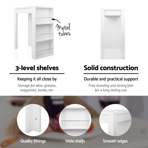 Artiss Bar Table 3-tier Storage Shelves White Chez Guru