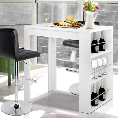 Artiss Bar Table 3-tier Storage Shelves White Chez Guru