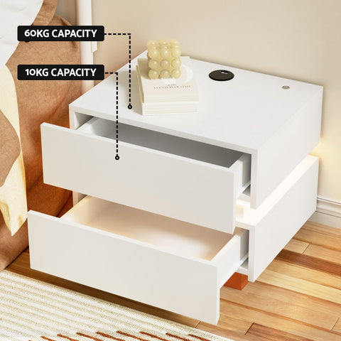 Artiss Smart Bedside Table LED Wireless Charging Ada Chez Guru