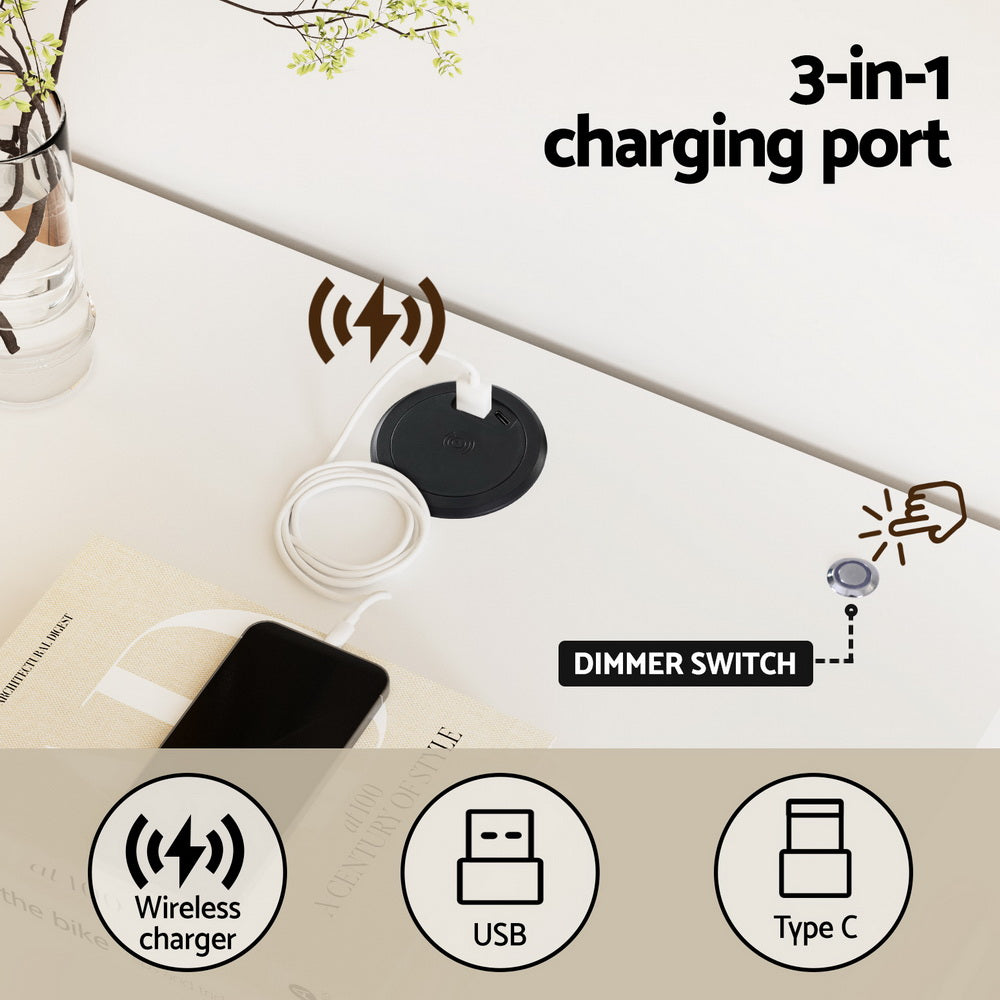 Artiss Smart Bedside Table LED Wireless Charging Ada Chez Guru