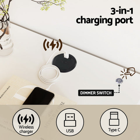 Artiss Smart Bedside Table LED Wireless Charging Ada Chez Guru