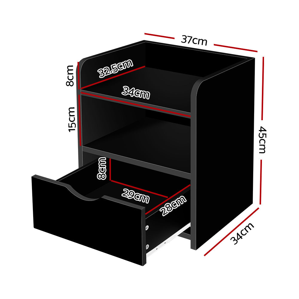 Artiss Bedside Table 1 Drawer with Shelf - FARA Black Chez Guru