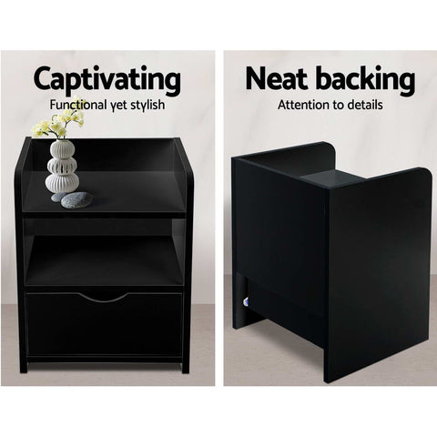 Artiss Bedside Table 1 Drawer with Shelf - FARA Black Chez Guru