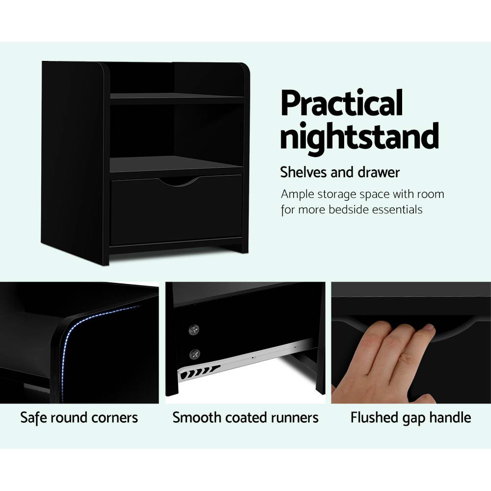 Artiss Bedside Table 1 Drawer with Shelf - FARA Black Chez Guru