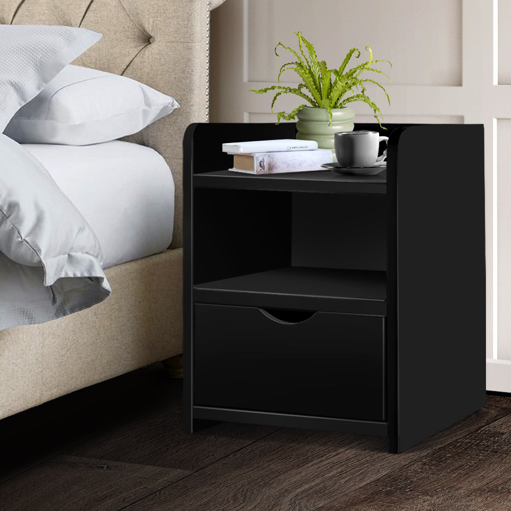 Artiss Bedside Table 1 Drawer with Shelf - FARA Black Chez Guru