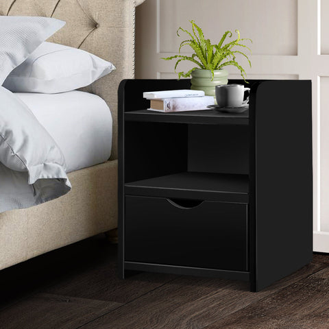 Artiss Bedside Table 1 Drawer with Shelf - FARA Black Chez Guru