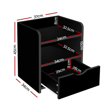 Artiss 2X Bedside Table 1 Drawer with Shelf - FARA Black Chez Guru