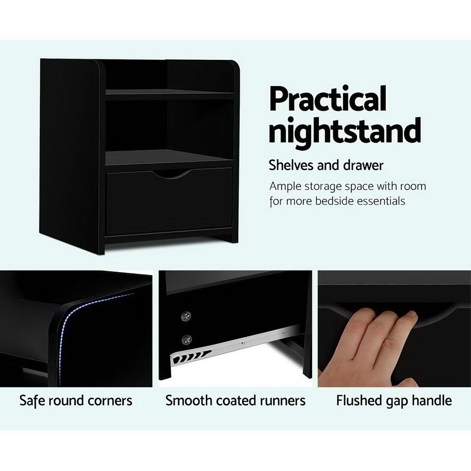 Artiss 2X Bedside Table 1 Drawer with Shelf - FARA Black Chez Guru