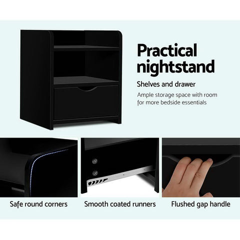 Artiss 2X Bedside Table 1 Drawer with Shelf - FARA Black Chez Guru