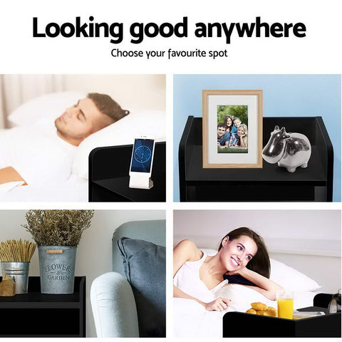 Artiss 2X Bedside Table 1 Drawer with Shelf - FARA Black Chez Guru