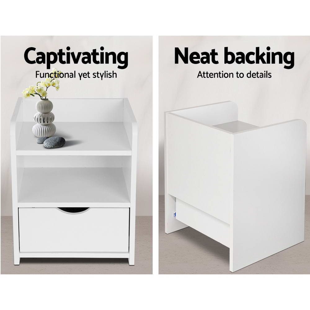 Artiss Bedside Table 1 Drawer with Shelf - FARA White Chez Guru