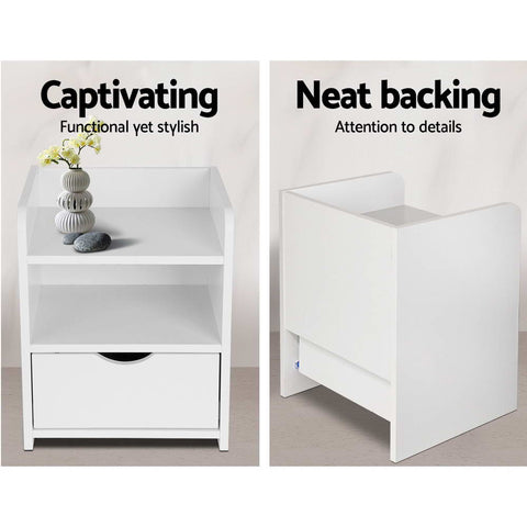 Artiss Bedside Table 1 Drawer with Shelf - FARA White Chez Guru