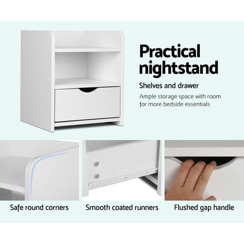 Artiss Bedside Table 1 Drawer with Shelf - FARA White Chez Guru