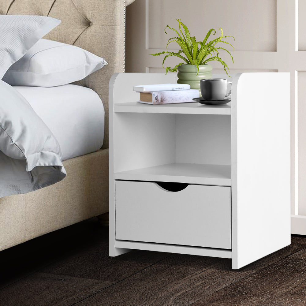 Artiss Bedside Table 1 Drawer with Shelf - FARA White Chez Guru