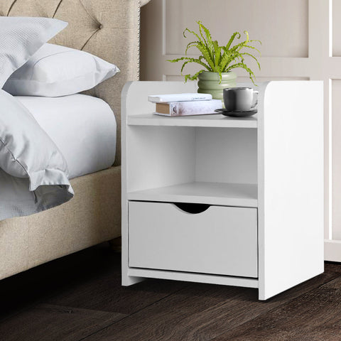 Artiss Bedside Table 1 Drawer with Shelf - FARA White Chez Guru