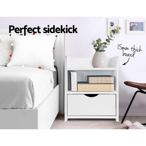 Artiss 2X Bedside Table 1 Drawer with Shelf - FARA White Chez Guru