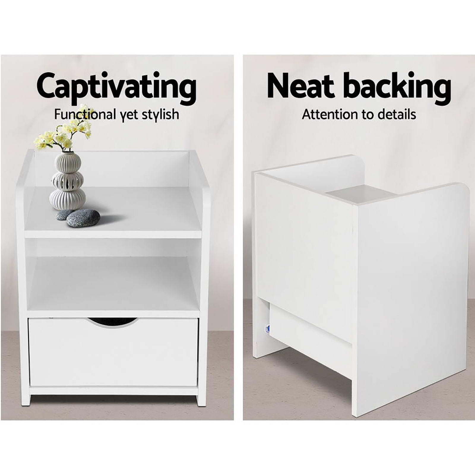 Artiss 2X Bedside Table 1 Drawer with Shelf - FARA White Chez Guru