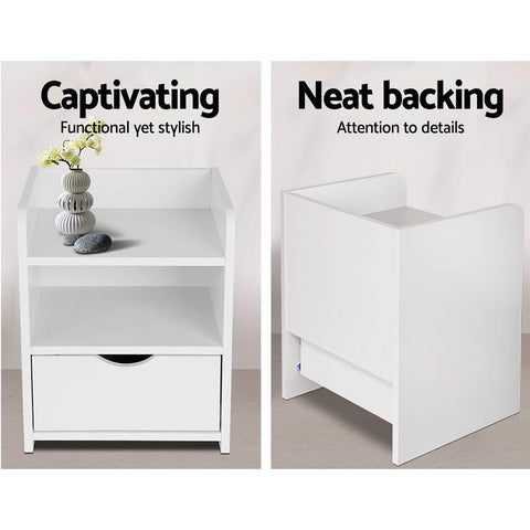 Artiss 2X Bedside Table 1 Drawer with Shelf - FARA White Chez Guru