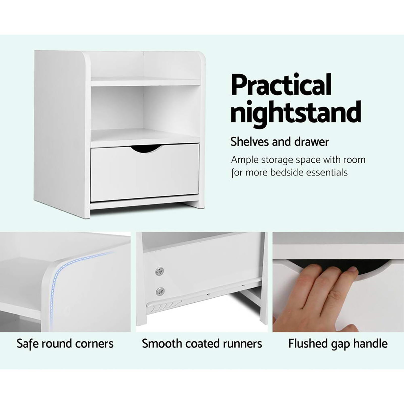 Artiss 2X Bedside Table 1 Drawer with Shelf - FARA White Chez Guru