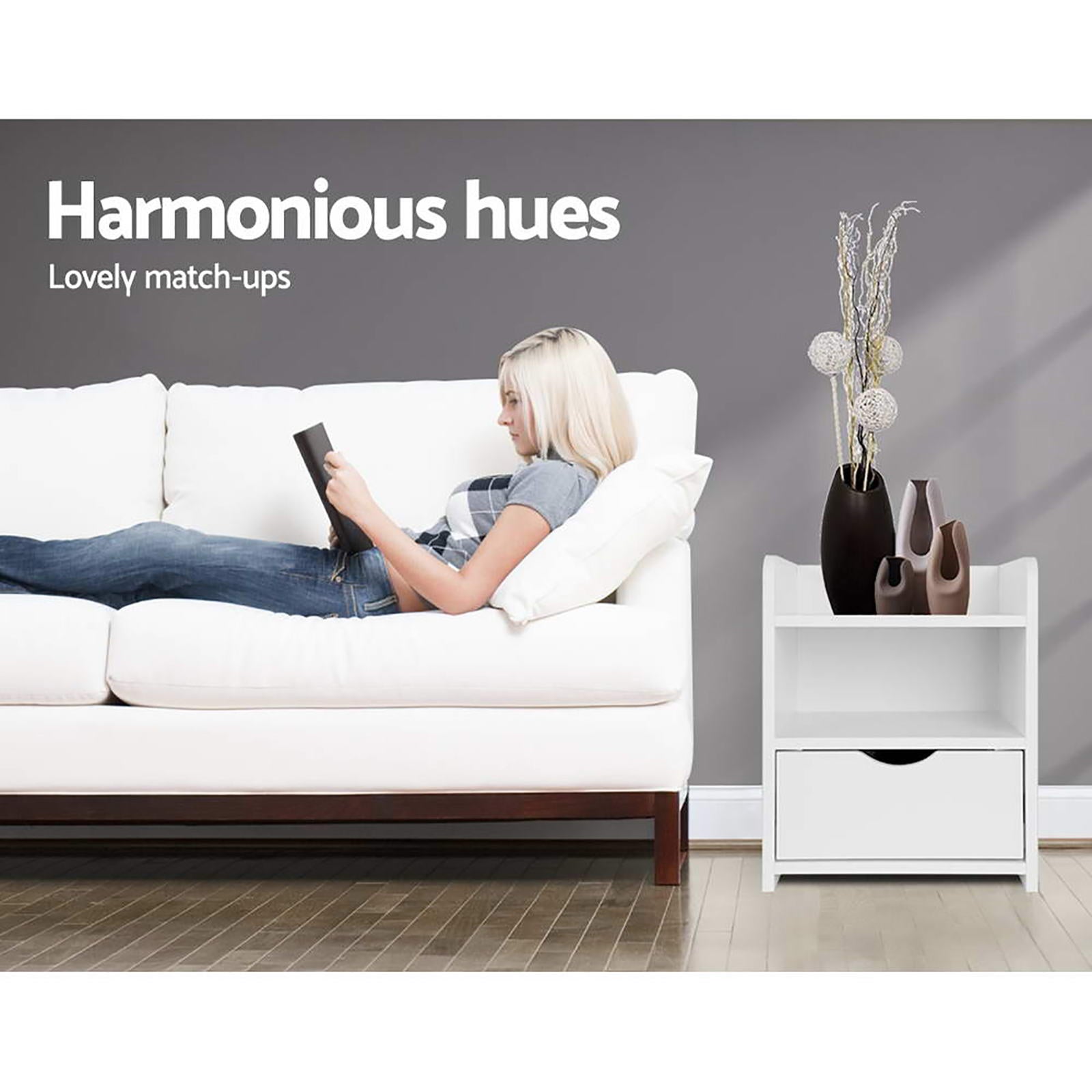 Artiss 2X Bedside Table 1 Drawer with Shelf - FARA White Chez Guru