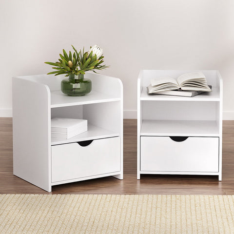 Artiss 2X Bedside Table 1 Drawer with Shelf - FARA White Chez Guru