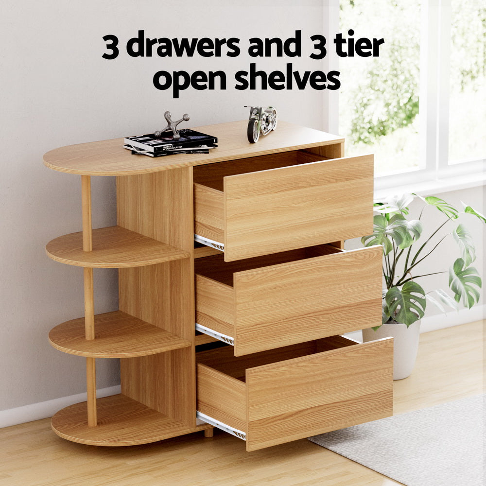Artiss Chest of 3 Drawers Storage Cabinet 3 Shelves Pine Chez Guru
