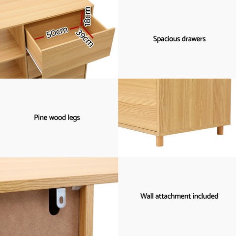 Artiss Chest of 3 Drawers Storage Cabinet 3 Shelves Pine Chez Guru