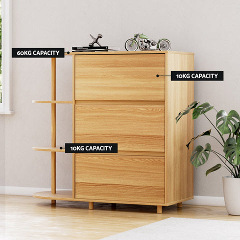 Artiss Chest of 3 Drawers Storage Cabinet 3 Shelves Pine Chez Guru