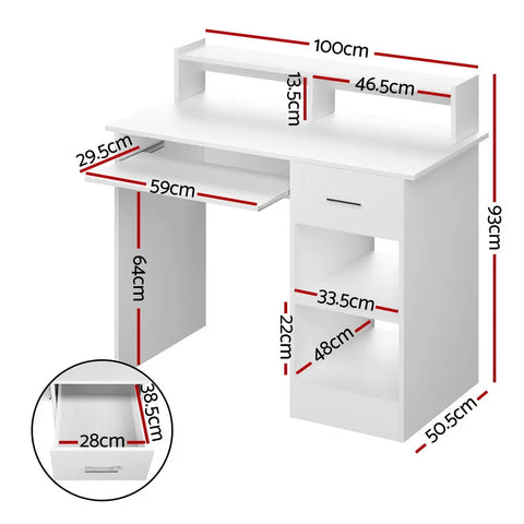 Artiss Computer Desk Shelf Drawer Cabinet White 100CM Chez Guru