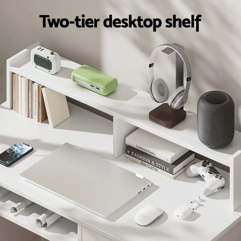 Artiss Computer Desk Shelf Drawer Cabinet White 100CM Chez Guru