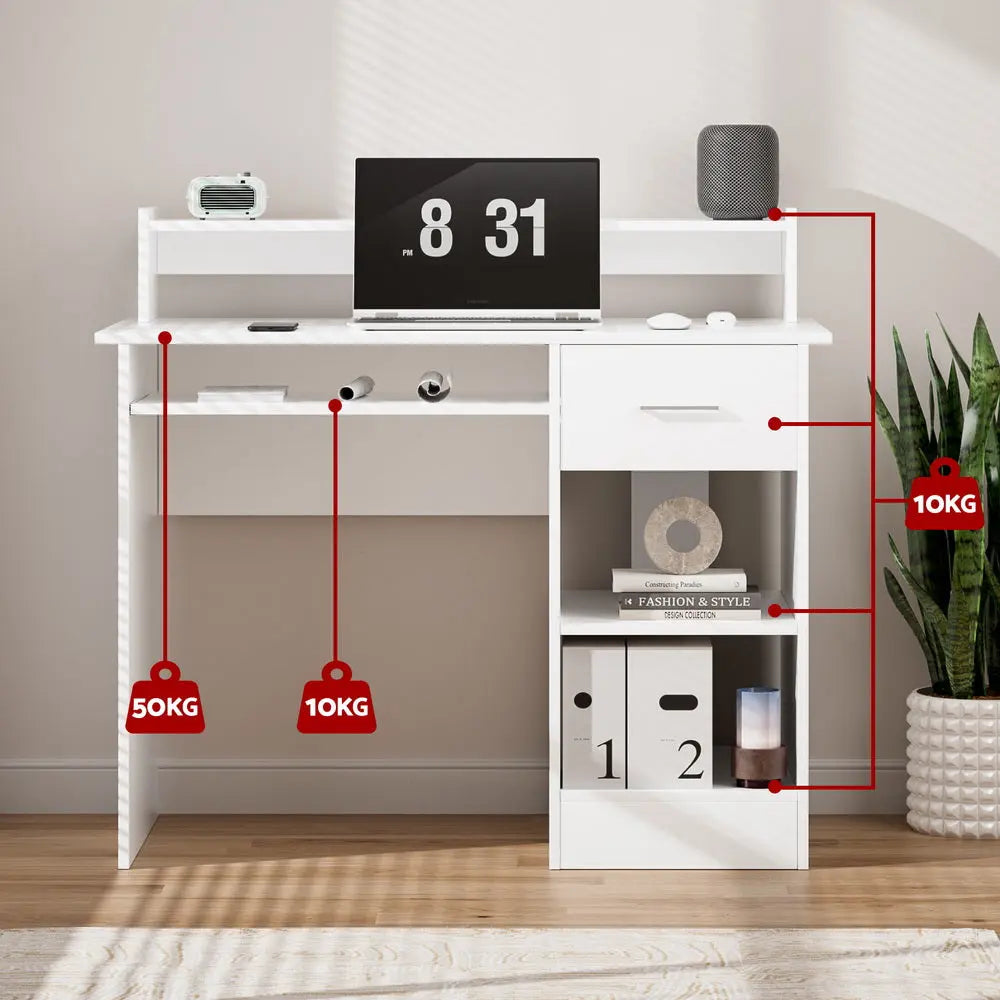 Artiss Computer Desk Shelf Drawer Cabinet White 100CM Chez Guru