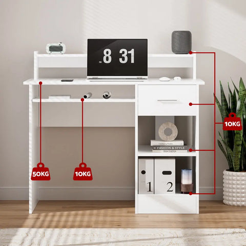 Artiss Computer Desk Shelf Drawer Cabinet White 100CM Chez Guru