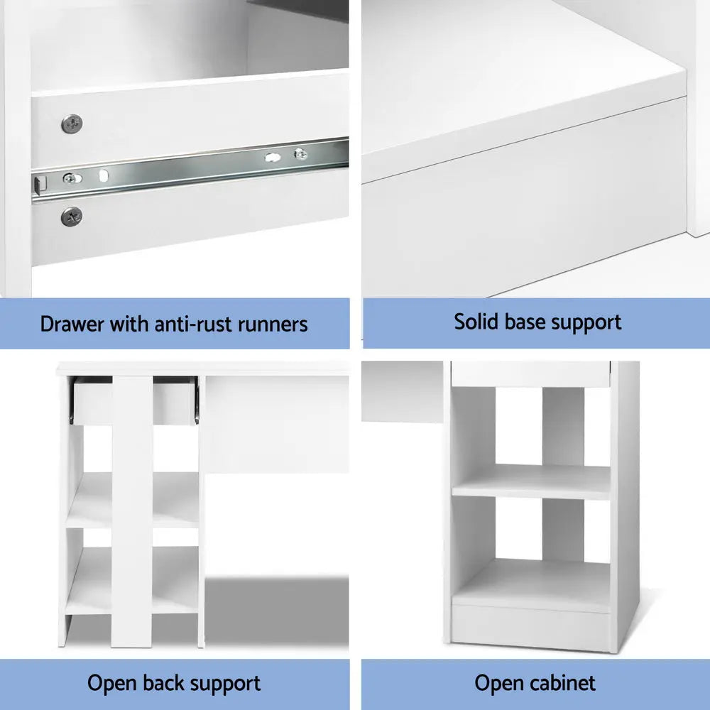 Artiss Computer Desk Shelf Drawer Cabinet White 100CM Chez Guru