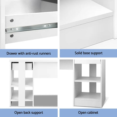 Artiss Computer Desk Shelf Drawer Cabinet White 100CM Chez Guru