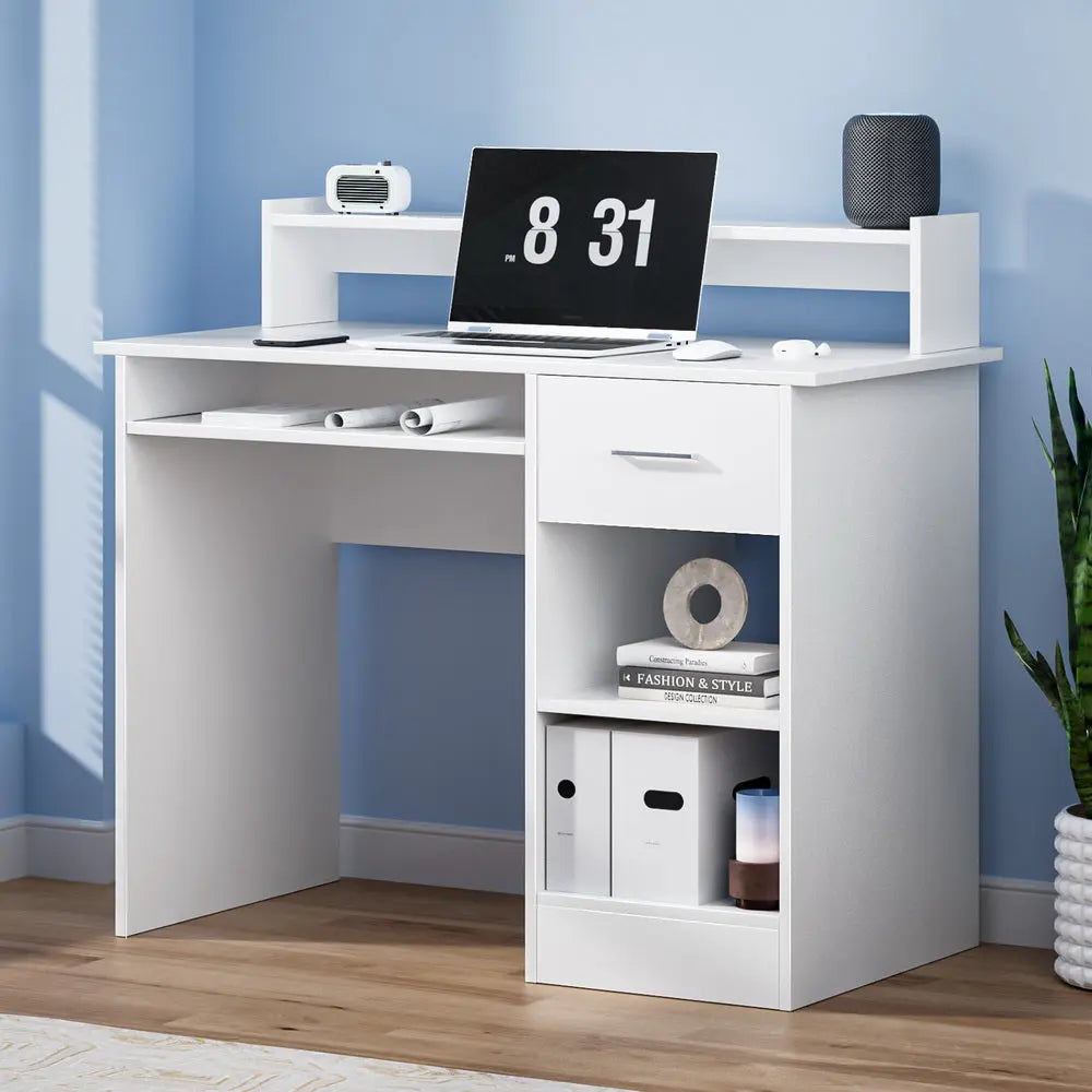 Artiss Computer Desk Shelf Drawer Cabinet White 100CM Chez Guru