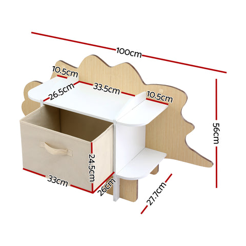 Keezi Dinosaur Kids Bookshelf 2-Tier Children's Bookcase Wooden with with Fabric Drawer, Toddler Bookshelf Toy Storage Organizer for Preschool, Kids Room, Playroom, Nursery