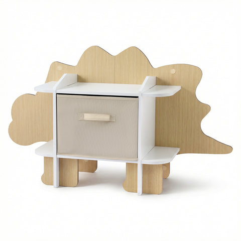 Keezi Dinosaur Kids Bookshelf 2-Tier Children's Bookcase Wooden with with Fabric Drawer, Toddler Bookshelf Toy Storage Organizer for Preschool, Kids Room, Playroom, Nursery