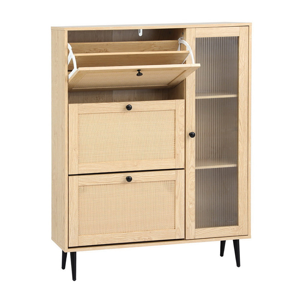 Artiss Shoe Rack Cabinet 3 Flip-out Drawers Pine Chez Guru