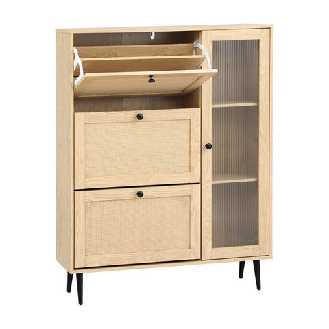 Artiss Shoe Rack Cabinet 3 Flip-out Drawers Pine Chez Guru