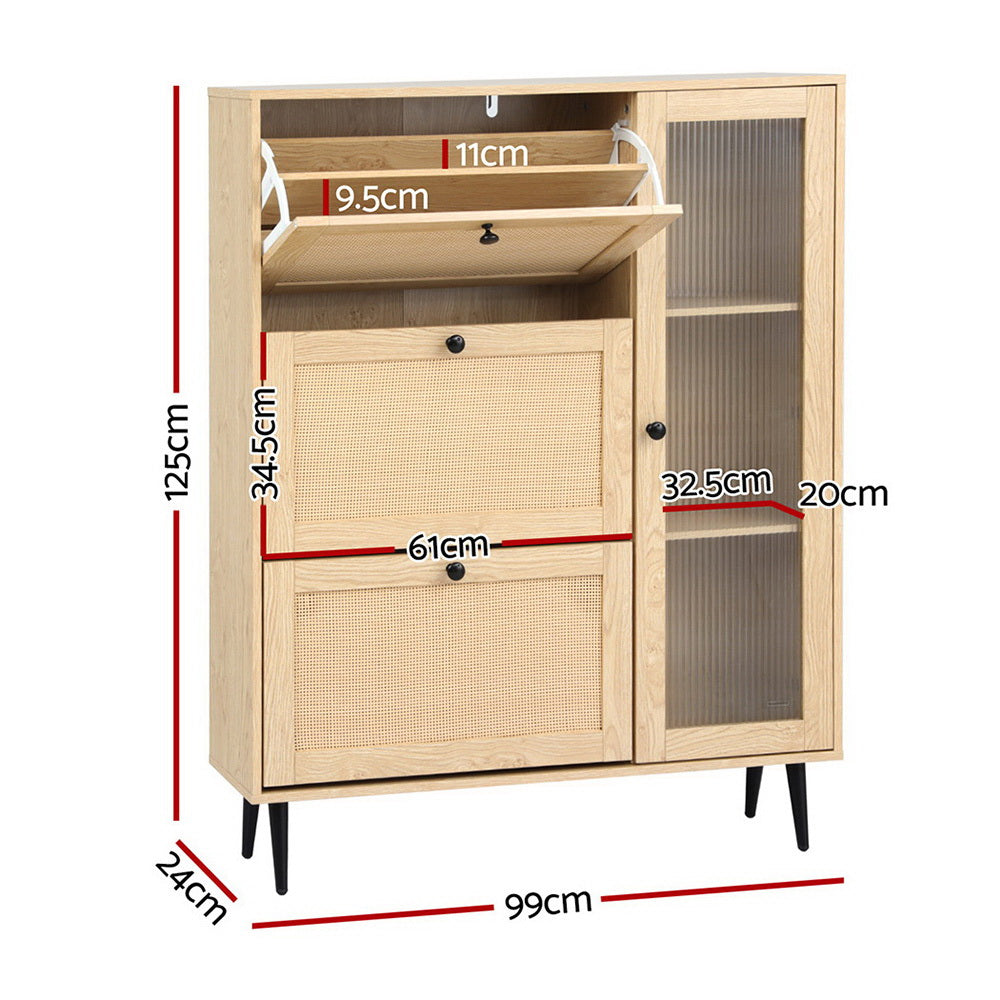 Artiss Shoe Rack Cabinet 3 Flip-out Drawers Pine Chez Guru