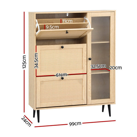 Artiss Shoe Rack Cabinet 3 Flip-out Drawers Pine Chez Guru