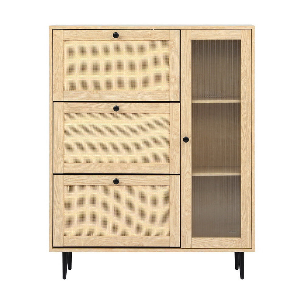 Artiss Shoe Rack Cabinet 3 Flip-out Drawers Pine Chez Guru
