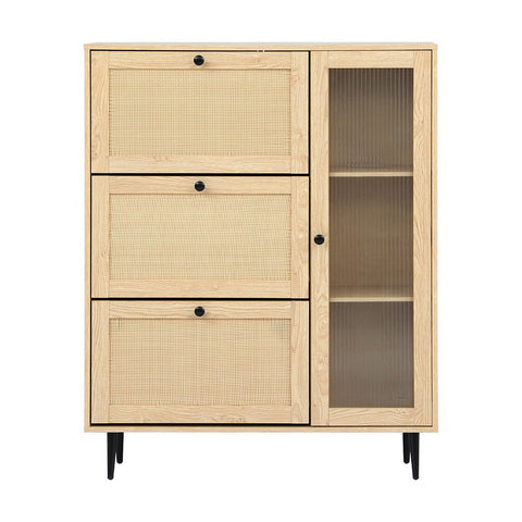 Artiss Shoe Rack Cabinet 3 Flip-out Drawers Pine Chez Guru