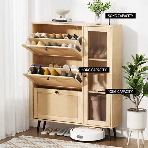 Artiss Shoe Rack Cabinet 3 Flip-out Drawers Pine Chez Guru